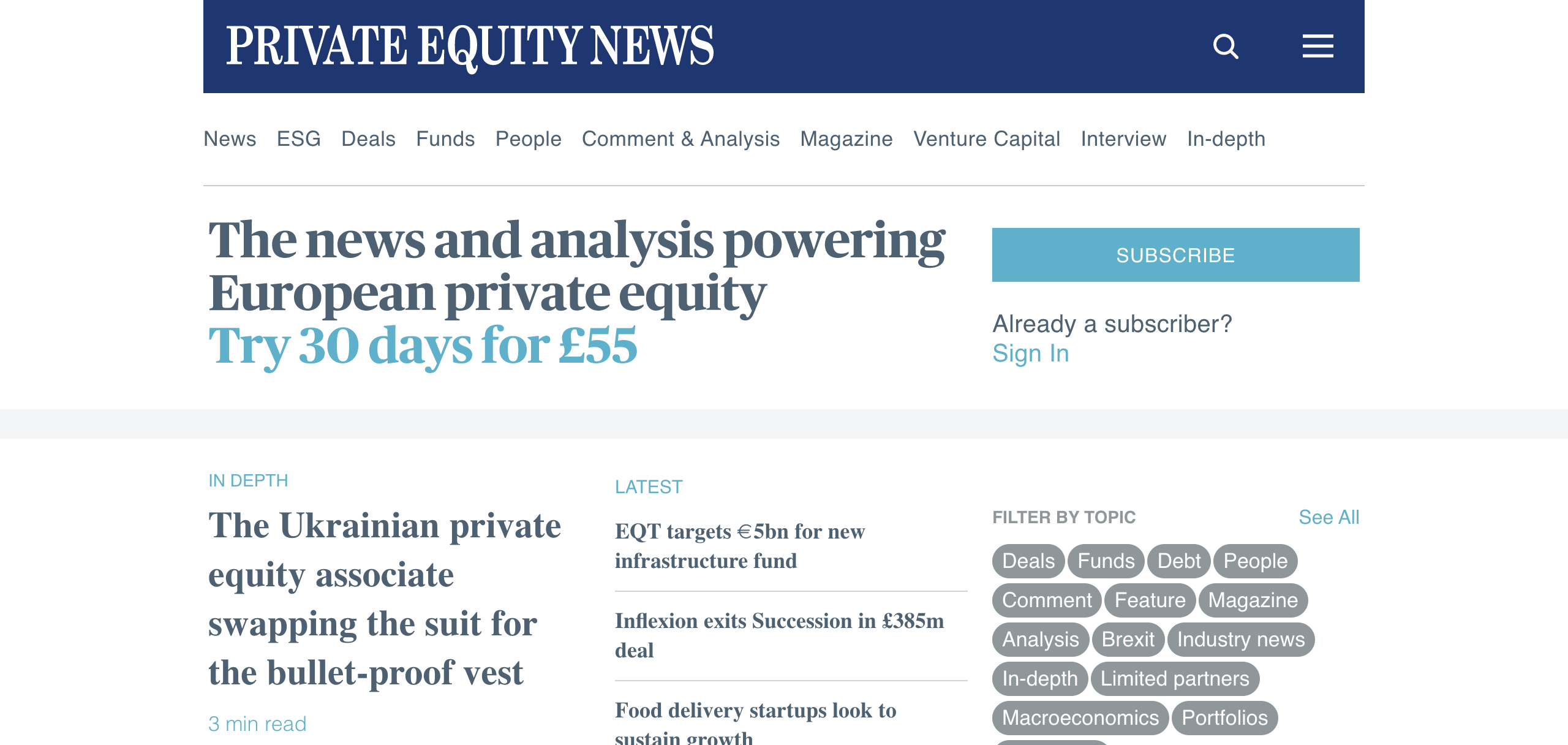 Private Equity News Desktop - Custom software interface preview