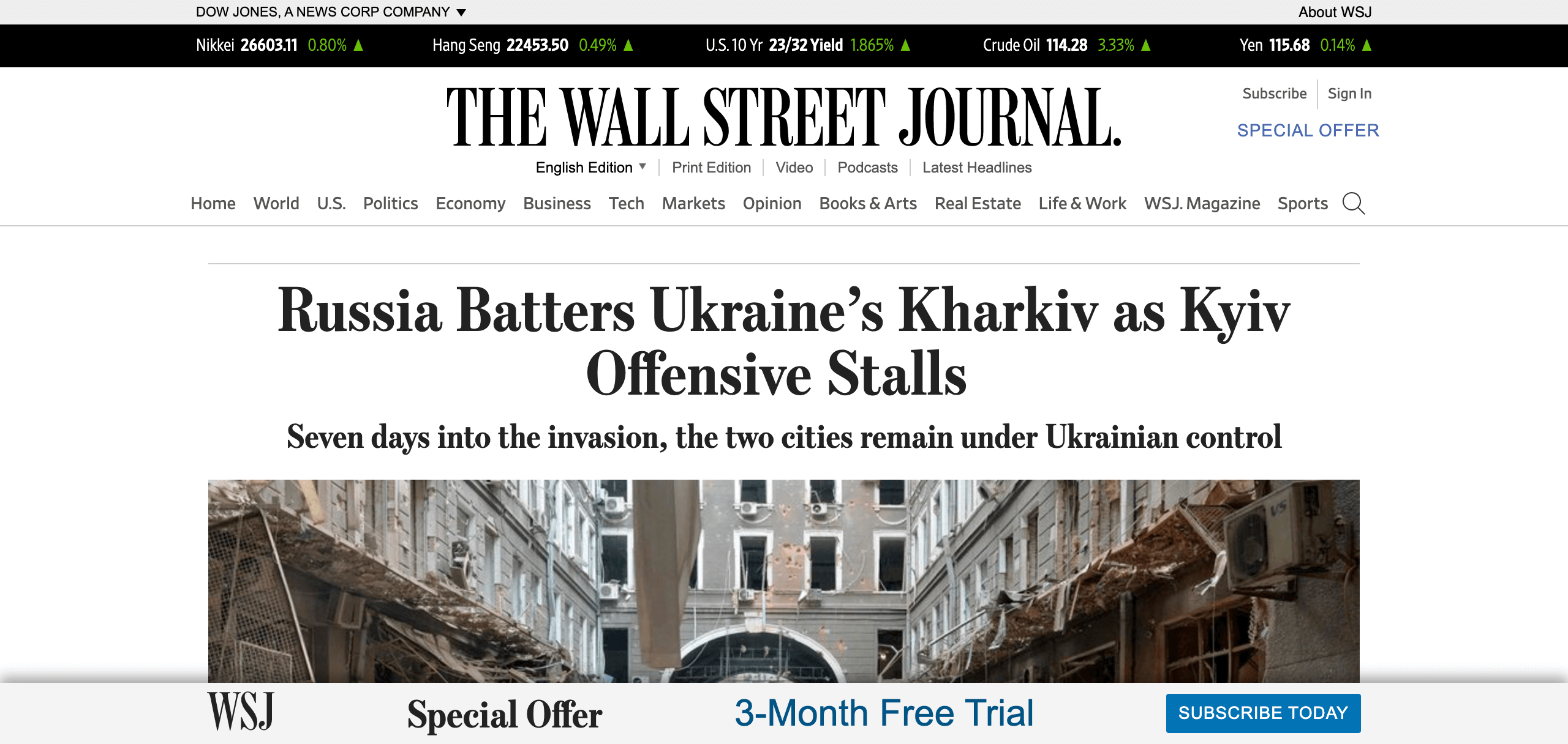 Wall Street Journal Desktop - Custom software interface preview